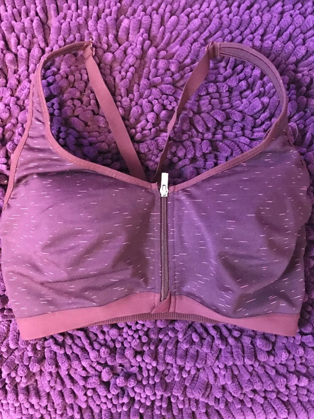 Victoria's Secret VSX sports sporty bra zip up front in purple size 34DD (34E).